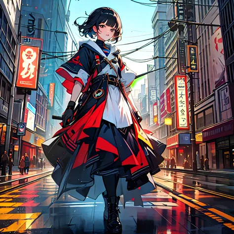 one person&#39;s, black hair,long hair,slanted eyes,dress, jacket, rain, ground cars, helmet, mecha, car, motorcycle, on motorcy...