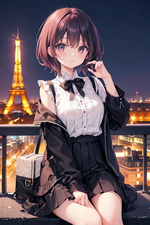 Madoka Ayukawa, Femme aux cheveux noir long en chemise à col orange pose pour une séance photo en ville devant la tour Eiffel (Paris), Bokeh allemand d&#39;art 8K, corps bien proportionné, belle femme japonaise, Colliers magnifiques, belle jeune femme japonaise, portrait doux 8 k, une fille japonaise, yeux doubles et étroits, beaux yeux gris, ros tran 8k, Jolie jeune femme, Belle femme japonaise aux cheveux bleu foncé, dskbnbk,