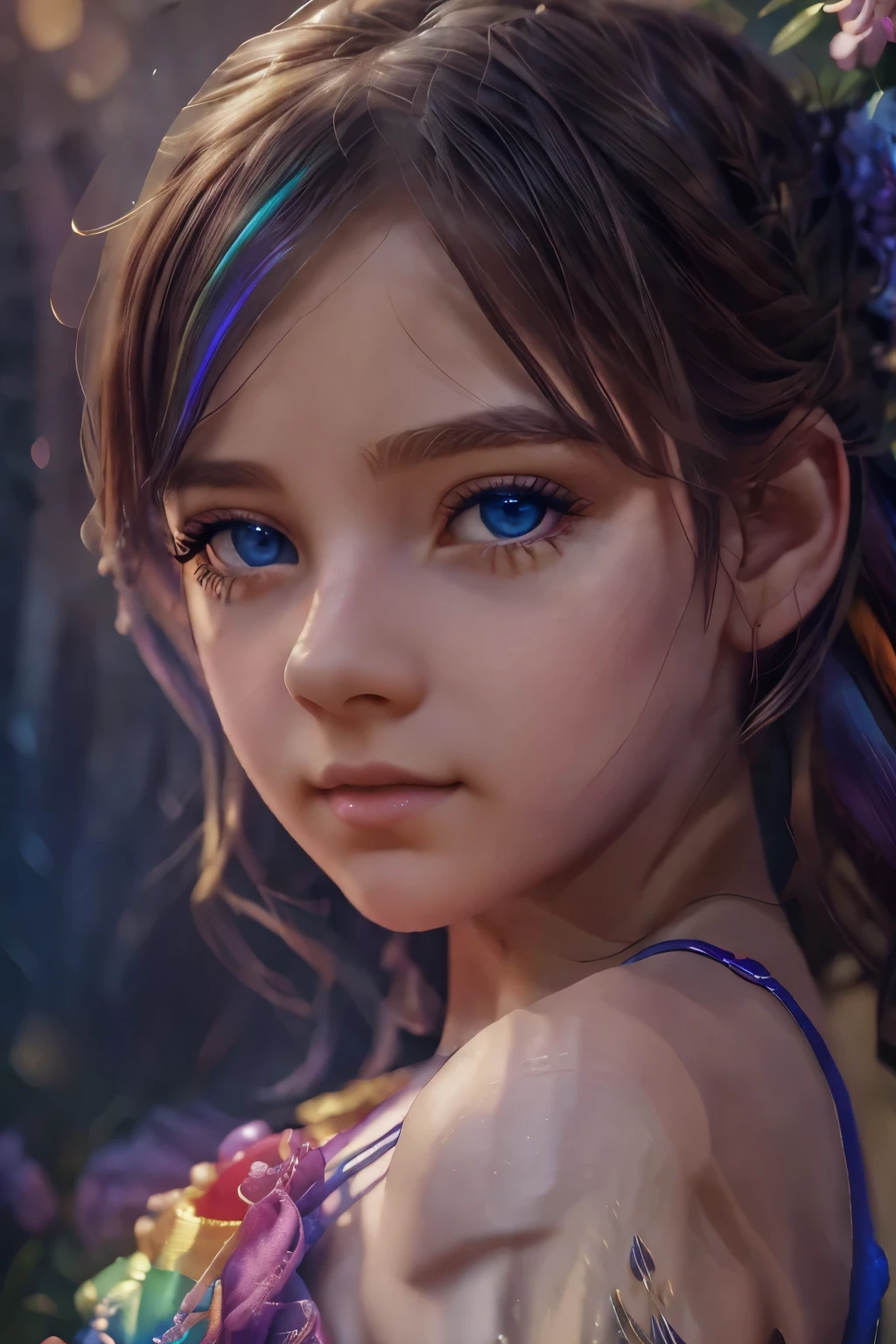 1girl,10 years old,rainbow hair,rainbow skirt,upscale gentleman's club,extremely detailed eyes and face,long eyelashes,photorealistic,highly detailed,ultra-detailed,(best quality,4k,8k,highres,masterpiece:1.2),ultra-detailed,(realistic,photorealistic,photo-realistic:1.37),HDR,UHD,studio lighting,ultra-fine painting,sharp focus,physically-based rendering,extreme detail description,professional,vivid colors,bokeh,cinematic lighting,intricate details,highly saturated colors