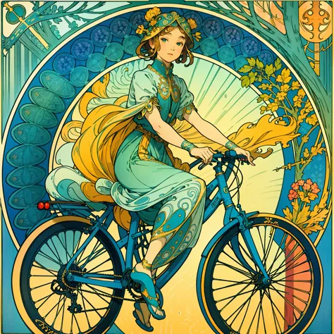 illustration of detailed  (bicycle:1), material, coloring, art, beautiful picture, background adorned with natural ornaments, co...