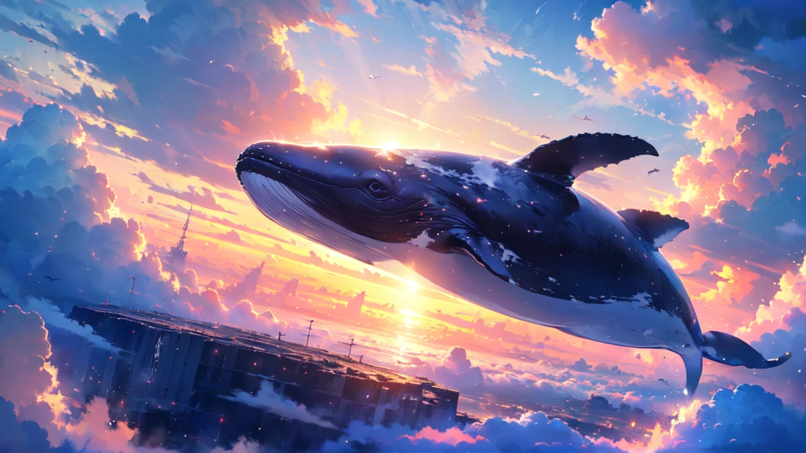 a whale flying , cloudy, dark, imaginative, mysterious clouds, only window light, whale, flying, full of cherry blossoms, (best quality,4k,8k,highres,masterpiece:1.2),ultra-detailed,(realistic,photorealistic,photo-realistic:1.37),HDR,UHD,studio lighting,ultra-fine painting,sharp focus,physically-based rendering,extreme detail description,professional,vivid colors,bokeh,surreal,fantastical,dramatic lighting