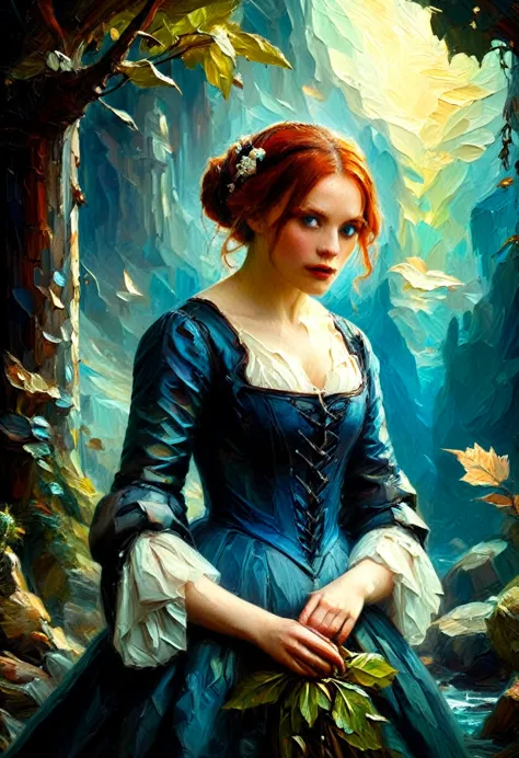 a woman in a fantasy world, in the style of 19th-century painting