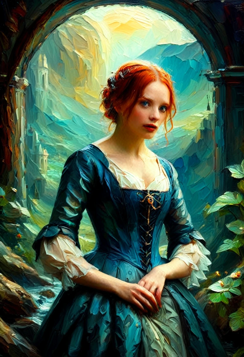 A woman in a fantasy world, in the style of 19th-century painting