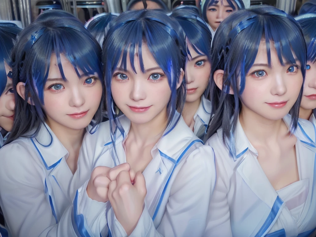 (((clone girls raw photo art))), (((Highest quality, Ultra-high resolution, Realistic, 8k))), (((Real photograph: 1.5))), (((日本人high school girl, 16yo))) , ((Beauty, Beautiful Face, cute)), (((smile: 1.6))), ((Beautiful skin of Japanese girls)), (((Black Hair, Semi-long hair))), (((Summer Girls' School Uniform))), (((White shirt, Blue check mini skirt))), (((Big Breasts, J-Cup: 1.9))), (Super Real, Soft Light), ((((((((Extremely detailed depiction, 一人のhigh school girl, clone girls:1.99)))))))), (((((6+girls: 1.99))))), (((((high school girl, Extremely detailed depiction, perfect identical faces, Perfect identical height, Perfect matching outfit, Perfect matching hairstyle, 完璧な同じJ-Cup: 1.99))))), (((数百人のhigh school girl: 1.8))), (((high school girlのみ))), ((((数万人のhigh school girlに囲まれる)))), ((数千万人のhigh school girl:1.25)), ((数百億人のhigh school girlに取り囲まれる:1.25)), (((((A packed train, Extremely crowded: 1.3))))), (((((hyper wide view: 1.3))))), ((Embrace each other, hug, kiss, Lesbian, Chest to Chest, Breast massage, high school girl行き交う, Boarding scene, Lewd))