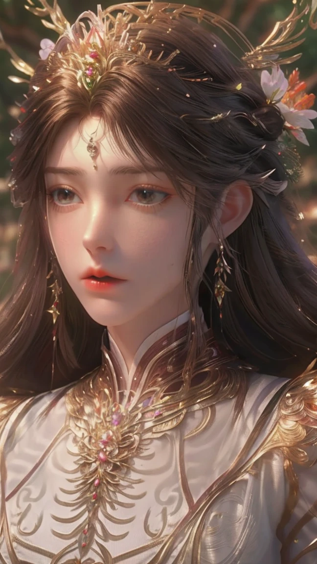 there is a woman，There is a flower in his hair, 3D animation realistic, ((beautiful fantasy queen)), The animations are rich in detail, inspired by plum trees, beautiful fantasy queen, Realistic anime 3D style, 8K high-detail face, The facial details are very rich, Smooth anime CG art, Realistic young anime girl, High-detail facial animation
