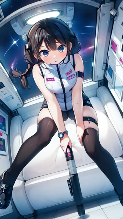 (highest quality), (masterpiece), 1080p, high resolution, 4k, 8k, inside the space station、futuristic room、thigh straps, shootin...