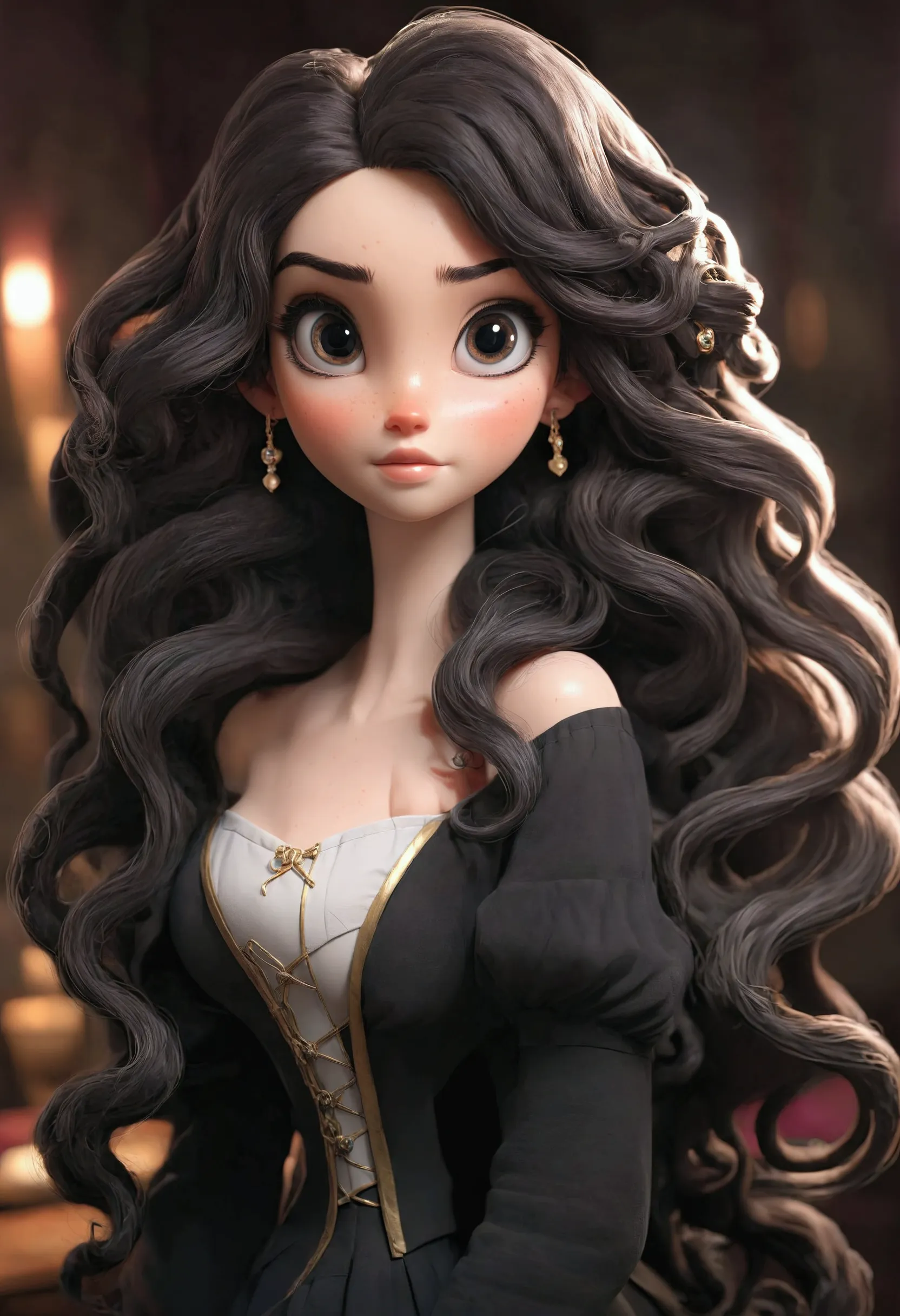 long black curly hair