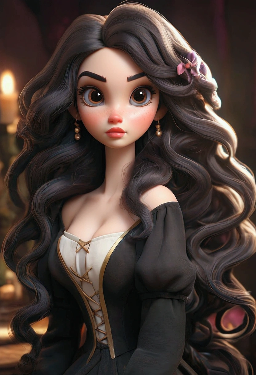 a close up of a doll with long hair wearing a dress, 8k high quality detailed art, cute detailed digital art, 4k hd. snow white hair, detailed long black hair, beautiful character painting, 3 d render stylized, hyperdetailed fantasy character, the style of wlop, 3 d character art, detailed digital 3d art, fantasy art style