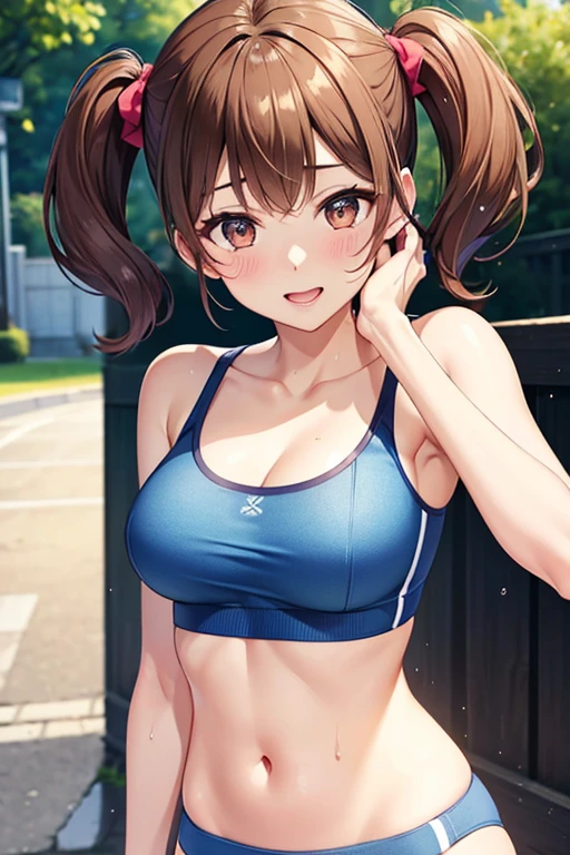 Yumi Fukuzawa、Shiny brown hair,Medium Hair, 、(( High Twintails、rabbit style)),Beautiful brown eyes、Sparkling eyes, fine grain、smile、Very fine eye、Very detailed顔, Very detailed目,Cowboy Shot、

(Photorealistic:1.4, 8k), Highest quality, masterpiece, 超High resolution, Perfect dynamic composition,Highest quality, Very detailed, Very delicate and beautiful, High resolution, Very detailedCG, masterpiece,

 
(8k, RAW Photos, Best Quality, masterpiece:1.2),One girl,only,Mature Woman,  Blue sports bra、Fitness Wear, Outdoor,Watching the audience,Are standing, blush, Drunk,  Wet body, Perfect Eyes, exhaust, Open your mouth
