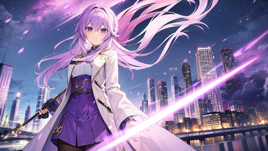 woman　clear　Light purple hair　　coat　　　Anime Style　　　１９Russian cityscape of the century　Has an axe
