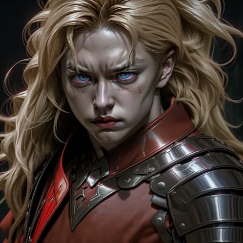 vampyre. a strong and feared warrior. a natural leader. blonde, medium length hair. eyes red. muscular and agile. black and red ...