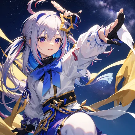 amane kanata,hololive,cool pose,night sky