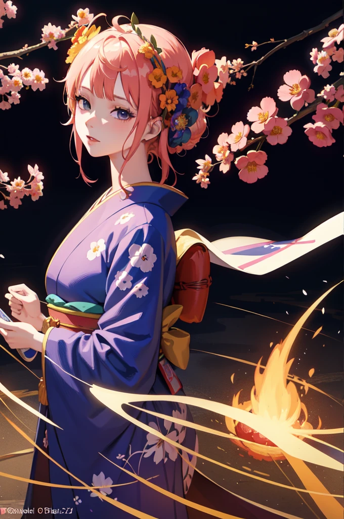 Arafed woman wearing a kimono with flowers on her head., beautiful digital artwork, beautiful digital illustration, beautiful digital painting, beautiful digital painting, guweiz style artwork, photorealistic render of anime girl, soft anime cg art, beautiful digital art, great digital art with details, awesome digital illustration, detailed digital anime art, April render, beautiful animated portrait