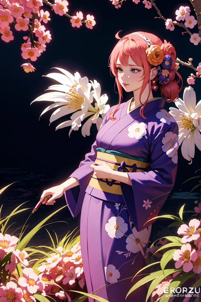 Arafed woman wearing a kimono with flowers on her head., beautiful digital artwork, beautiful digital illustration, beautiful digital painting, beautiful digital painting, guweiz style artwork, photorealistic render of anime girl, soft anime cg art, beautiful digital art, great digital art with details, awesome digital illustration, detailed digital anime art, April render, beautiful animated portrait