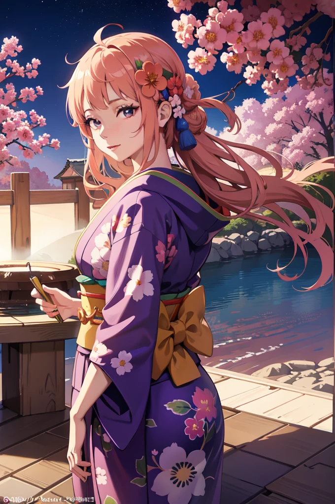 Arafed woman wearing a kimono with flowers on her head., beautiful digital artwork, beautiful digital illustration, beautiful digital painting, beautiful digital painting, guweiz style artwork, photorealistic render of anime girl, soft anime cg art, beautiful digital art, great digital art with details, awesome digital illustration, detailed digital anime art, April render, beautiful animated portrait