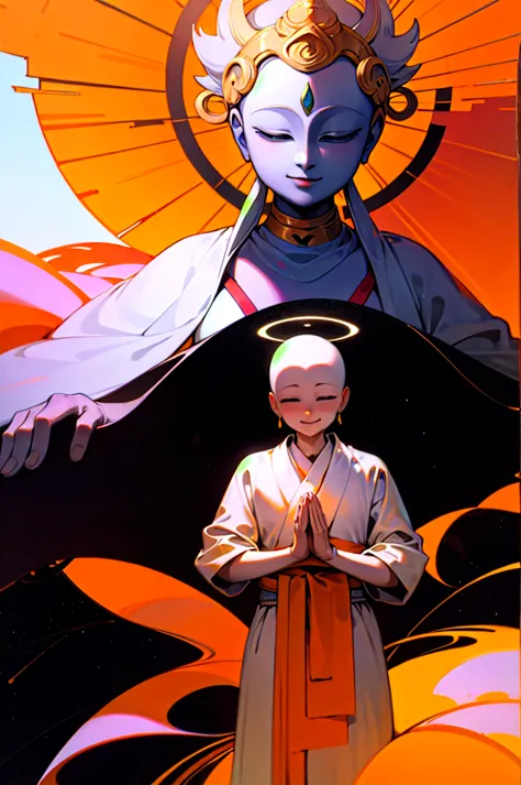 shakyamuni buddha、psychedelic 、lotus flower、paradise、zazen、joining hands in prayer、love、mercy、halo、nianhua smile