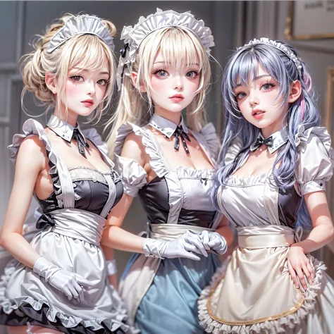 (full body of extremely detailed((sexy maid group in a row:1.37))), kawaii perfect face, reflective eyes, detailed(delicate clot...