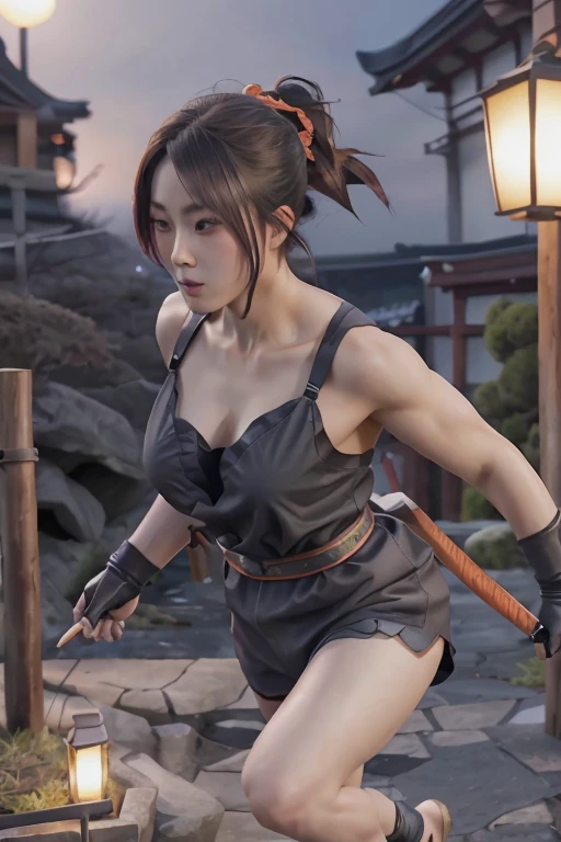 Highest quality,Ultra HD,Best AI Images, Full body photo,Rendering beautiful brush strokes, Very detailed vfx portrait of, Female ninja, A Japanese female ninja, cgsociety と fenghua zhong, Covert behavior, A female ninja, ((Covert behavior中)),A scene of infiltrating an enemy's mansion.3,Japanese woman portrait, , Trending on deviantart, ((Orange short ninja costume.5,Sexy Ninja,Big Breasts)), Japanese spy, 3D Rendering, Beautiful face 1.5, Key Visual, Vibrant, (((Night mansion background 1 in the Sengoku period.5))), Very detailed, grow,