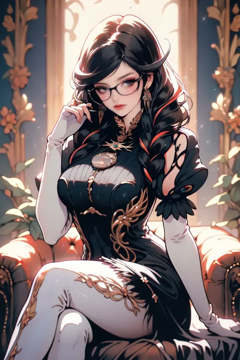 (masterpiece:1.4),(best quality:1.4),(absurdres:1.4),pin-up,bayonetta_3_twintail_aiwaifu,glasses,blue_eyes ,black_hair,long_hair...