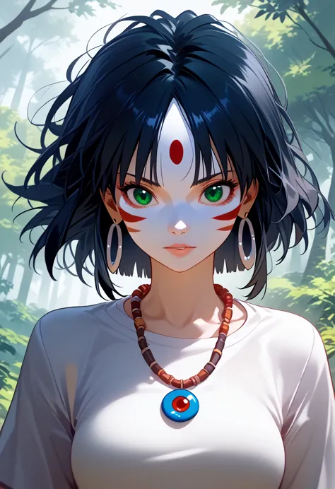 mj3d style,3dmm,3d,(masterpiece, best quality:1.1), ghibli style, san (mononoke hime), 1 girl, bracelet, bang, black hair, black...