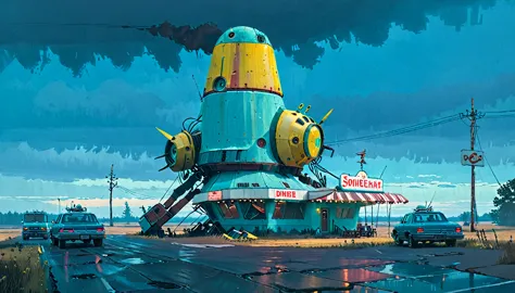 (lora:21stalenhag:1),(masterpiece), (best quality), (ultra-detailed), (best illustration), (best shadow), (absurdres),((draw by ...