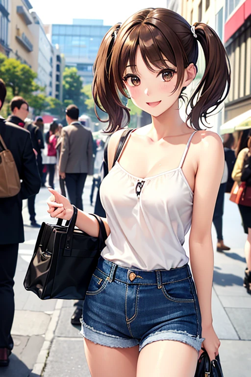 Yumi Fukuzawa、Shiny brown hair,Medium Hair, 、(( High Twintails、rabbit style)),Beautiful brown eyes、Sparkling eyes, fine grain、smile、Very fine eye、Very detailed顔, Very detailed目,Cowboy Shot、

(Photorealistic:1.4, 8k), Highest quality, masterpiece, 超High resolution, Perfect dynamic composition,Highest quality, Very detailed, Very delicate and beautiful, High resolution, Very detailedCG, masterpiece,

 
((Browsing Caution)),Only one female, (Explore the city), (Black crop camisole) (Denim hot pants), Mature Woman, /(Brown Hair/) bangs, 優しいsmile, (masterpiece Highest quality:1.2) Delicate illustrations, super detailed, breasts break (carrying a designer bag) break (Populated downtown) Outdoor, noon, Crowded, Detailed Background