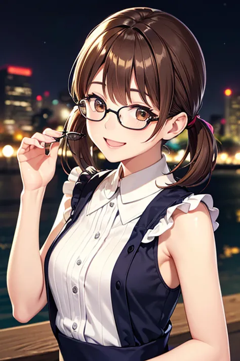 yumi fukuzawa、shiny brown hair,medium hair, 、(( high twintails、rabbit style)),beautiful brown eyes、sparkling eyes, fine grain、sm...