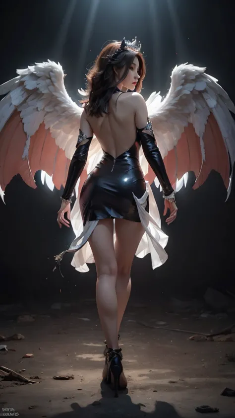 an angel and a demon in one: a female character with angel wings and demon wings, clearly separated themes. the angel has 12 bea...