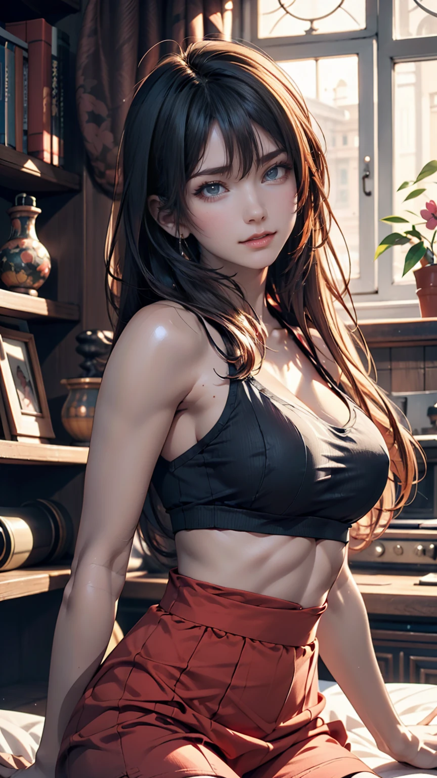 Arabic style image of a woman with long hair and a black top, 3 d anime Realistic, photoRealistic anime girl render, 8K Portrait Rendering, Realistic anime 3 d style, Smooth anime CG art, Realistic young anime girl, Realistic. Chen Yi, photoRealistic anime, beautiful Realistic face, hyper Realistic anime, Stunning Anime Face Portraits, Realistic beautiful face