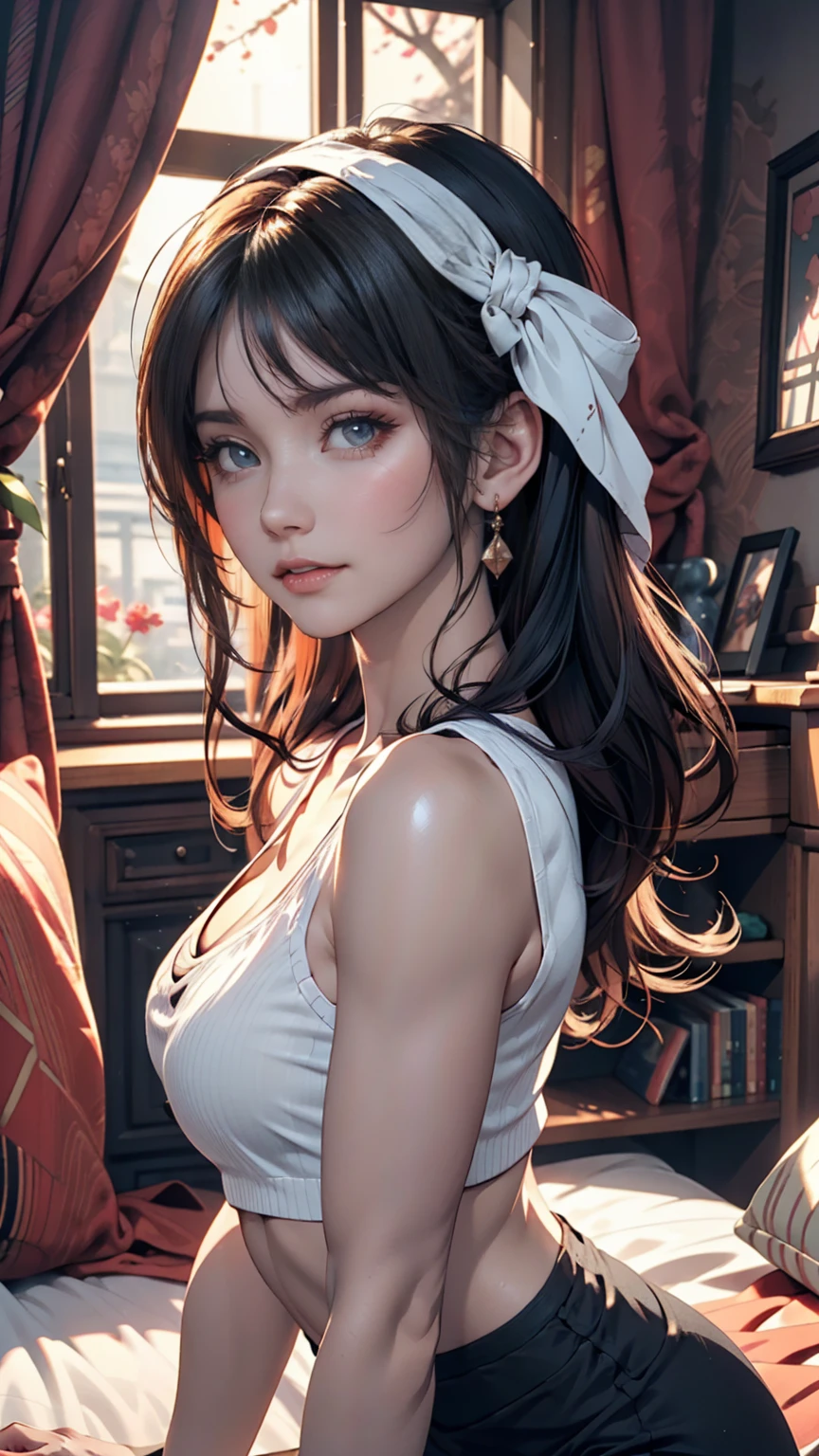 Arabic style image of a woman with long hair and a black top, 3 d anime Realistic, photoRealistic anime girl render, 8K Portrait Rendering, Realistic anime 3 d style, Smooth anime CG art, Realistic young anime girl, Realistic. Chen Yi, photoRealistic anime, beautiful Realistic face, hyper Realistic anime, Stunning Anime Face Portraits, Realistic beautiful face