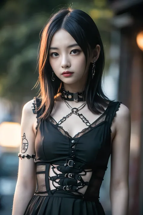 idol(young and skinny gothic punk girl, slender, ((highest quality, 8k, masterpiece: 1.3)), sharp focus: 1.2, (beautifully slimm...