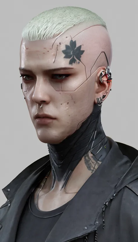 create an albino character, he has shaved hair, hair style like a eminem, , just his face, front view face, front view face, clo...