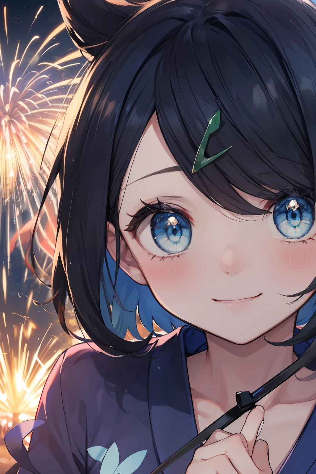 ((nsfw)), (masterpiece, Highest quality, 8K ultra-high resolution:1.4), 14yo, kawaii, Pokemon Riko, (A colorful navy blue yukata, night: 1.4), (Summer festival), ((turn around)), Beautiful Eyes,Flash photography, Backlight,  ((Close-up of face:1.4)), (The best smile of my lover:1.4), ((((Smile brightly)))), (Show your palm to the camera), (Beckon), Written boundary depth, Dramatic portrayal, (Colorful fireworks background), Focus of the film, , Emotional composition, Emotional engine full throttle BREAK Young and cute, Slender body, Flat Chest, Highly detailed glossy skin,Sweat,  完璧なPokemon Riko
, Wind, detailed in the Wind, petals dancing in the Wind
BREAK
ultra detailed crystal eyes, Eyes like shining jewels