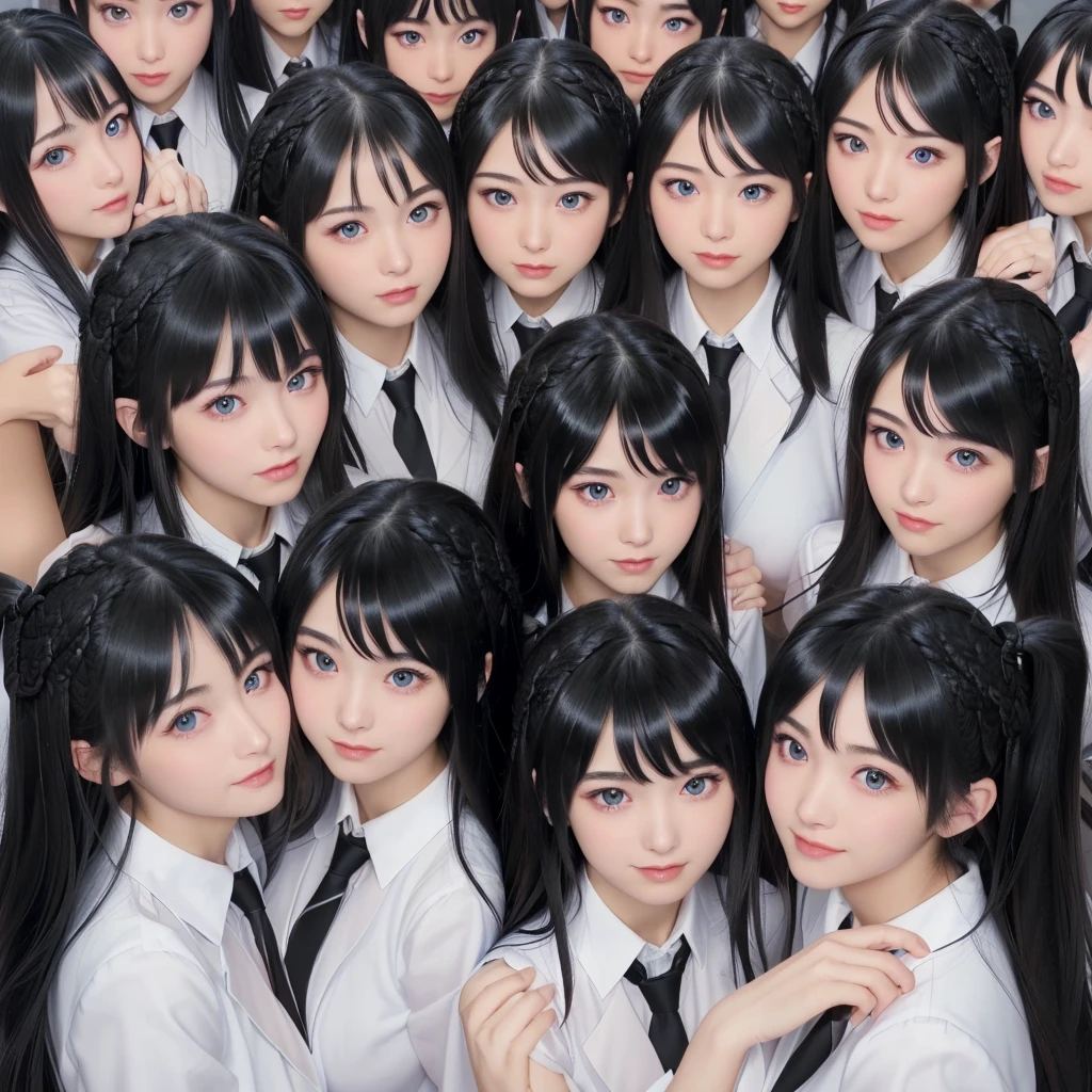 (Perfect Clone girls Photography Art), (16K, Highest quality, Ultra-high resolution, Realistic), (Japanese, Female college student, 20-year-old), (((((Small face, (((((Thick black hair, Semi-long hair)))))))))), ((Beautiful detailed girls, Accurate body structure, Very detailed body, ((((Big Breasts, J-Cup))), Emphasis on the fullness of a large chest))), ((Cute expression, A gentle gaze)), (((((Happy smile))))), (((((Very detailed, 1girl-cloning))))), (((100girls), (6+girls), )multiple girls))), (((A very perfect depiction of a doppelganger))), (((Very detailed, Perfectly the same girl, The exact same smile, Perfect same hair, Perfect same clothes, Perfect same J-cup))), (((((clone girls only))))), (10,000girls), (1,000,000girls), (1,000,000,000girls), (hug, Chest to Chest), (Full cleavage, Lesbian, Kissing the same girl, Girls staring at each other, Girl-on-girl love), (1,000,000,000,000,000,000girls), ((The best super crowded, Super dense, Super crowded)), (Soft Light, super wide view, (((Extremely detailed ultra-perspective depiction))))