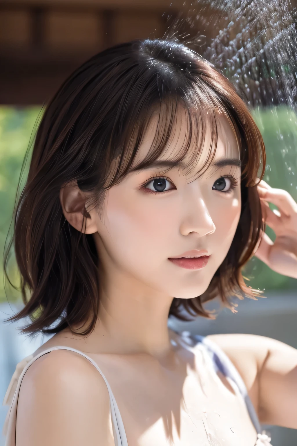 (Girl taking a shower:1.3), (Baby Face:1.2), (Highest quality:1.4), (Very detailed), (Very detailed美しい顔), naked, (Baby's physique:1.2), Great face and eyes, iris, (Flat Chest:1.5), (Skinny body type:1.5), (look up:1.5), (Face close-up:1.2), (From below:1.3), Hotel Bathroom, Hot water comes out from the ceiling, Smooth, Very detailed CG synthesis 8k wallpaper, High-resolution RAW color photos, Professional photography, Light, BackLight, dream-like, impressive, Written boundary depth