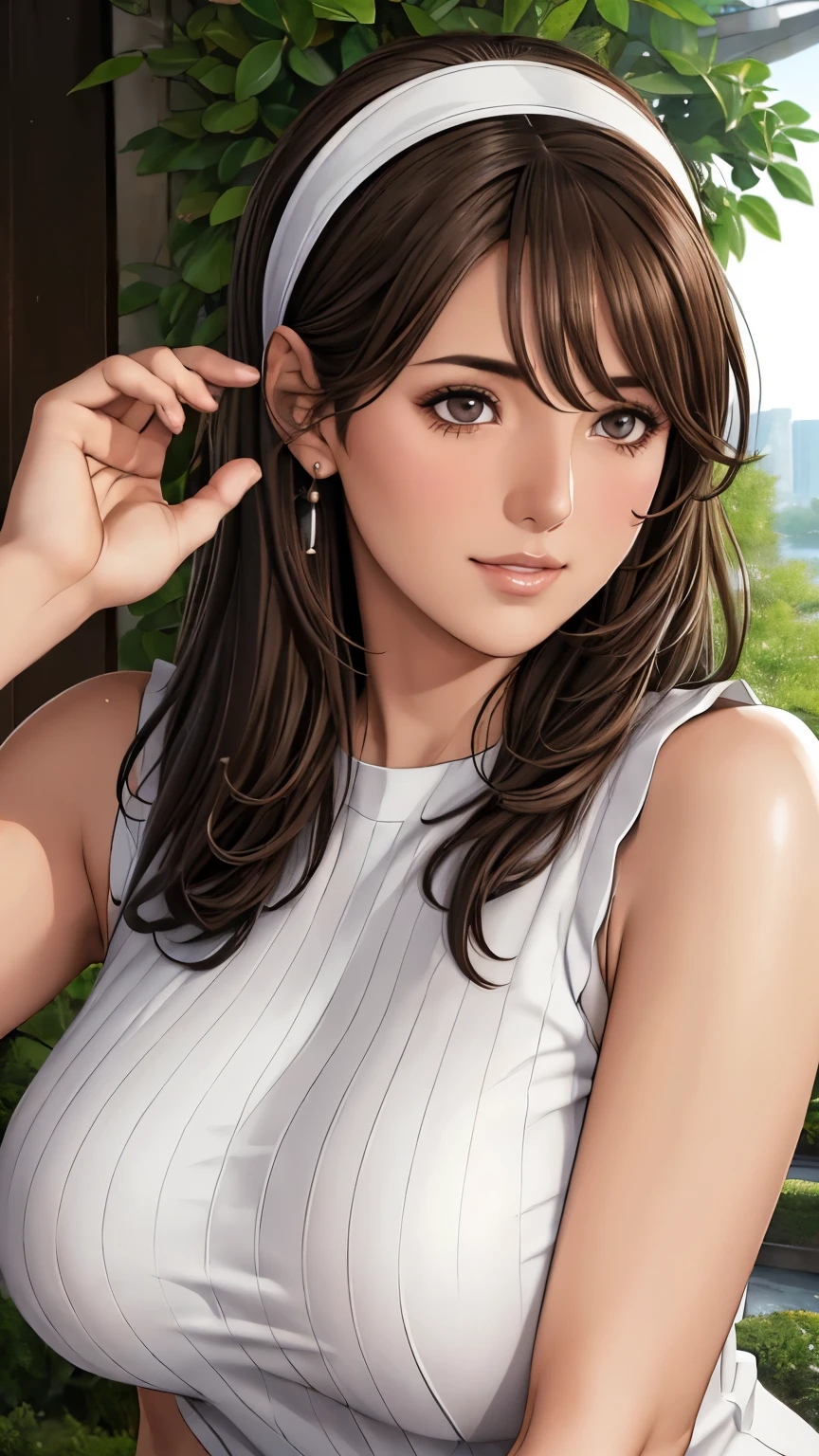 Nene Kasaki々、Shiny brown hair,  (Beautiful brown eyes、Sparkling eyes, fine grain)、smile、Very fine eye、Highly detailed face, Highly detailed eyes,


young woman、smile、((White horseshoe headband、Straight Long Hair))、blush、((masterpiece、High resolution、16K))、((Sleeveless white knit mini dress))、(Very close:1.5)、Fountain Square、Forest Park、(Focus on the upper body:1.5)、((Wave your hand))