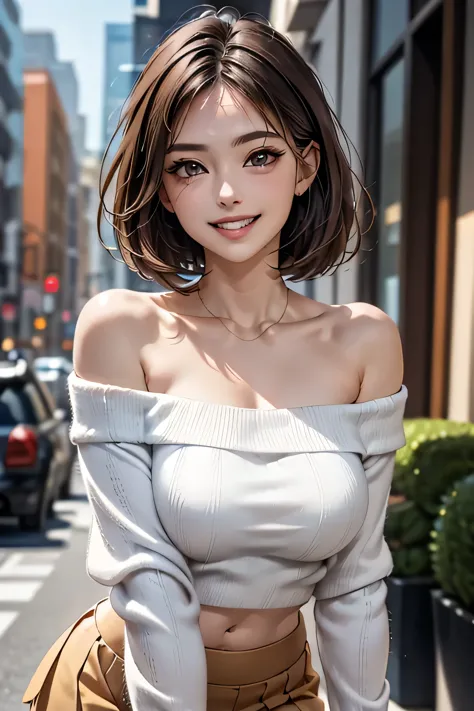 1 beauty, ((white knit loose off-shoulder top, tight mini skirt)), beautiful face, beautiful eyes, double eyelid, long eyelashes...