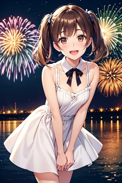 yumi fukuzawa、shiny brown hair,medium hair, 、(( high twintails、rabbit style)),beautiful brown eyes、sparkling eyes, fine grain、sm...