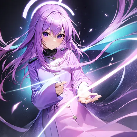 woman　clear　light purple hair　　coat　　　anime style　　　face in the middle