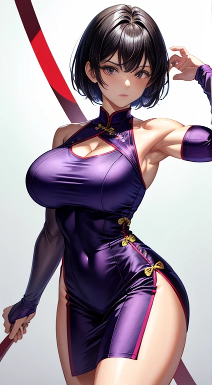 Huge breasts，Muscular，Well-developed leg muscles，The veins on the leg muscles are bulging， Super short hair girl，Purple，，Chinese cheongsam dress，，8k，High resolution，Only showing beautiful muscular thighs，No. Lucky 01，Shiny background，，Strike a pose that girls would do，high quality hair，Anime heroine&#39;s eyes，Ultra-detailed eyes，in the rain，Bionic Woman.Mechanical Body，a little fat, It just rained,, soak, drenched all over the 身体,,, Cute muscles, masterpiece, quality,（mesmerizing quality：1.4）, delicate face,, Gradient hair,Bodybuilding sports ，Body fitness，Unparalleled huge，Tall body，Height 2 meters，A strong body，Masculinity,Thunder General