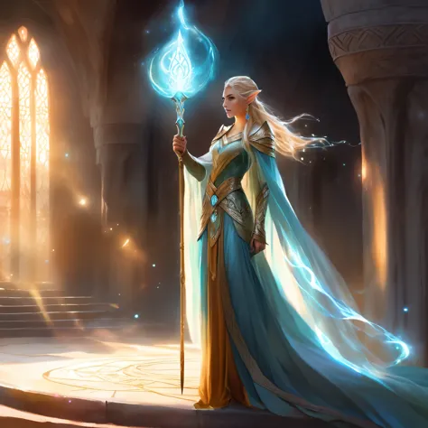 ethereal fantasy concept art of  a brave elf dnd sorceress . magnificent, celestial, ethereal, painterly, epic, majestic, magica...