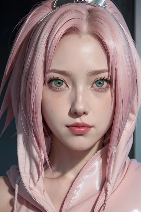 person with short hair and a hoodie, haruno sakura, haruno sakura from naruto, from naruto, as an anime character, perfect anime...