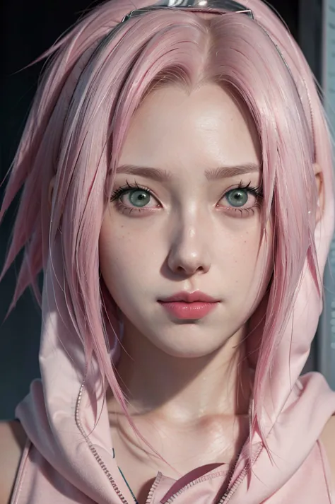 person with short hair and a hoodie, haruno sakura, haruno sakura from naruto, from naruto, as an anime character, perfect anime...