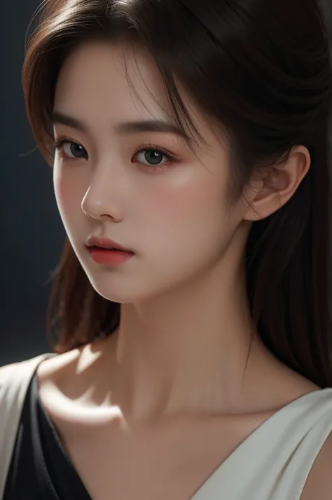 the artwork features a stunning portrait of a beautiful girl with a dark theme, ultra-sharp 16k cg, a masterpiece, excellent ima...