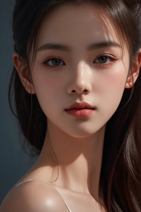 the artwork features a stunning portrait of a beautiful girl with a dark theme, ultra-sharp 16k cg, a masterpiece, excellent ima...