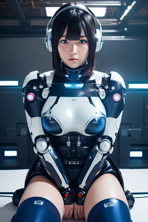 masterpiece, best quality, extremely detailed, japanese android girl,plump ,control panels,robot arms,robot,android,cyborg,white...