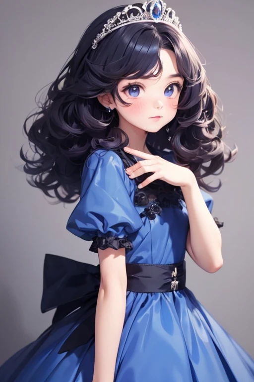 there is nothing, Highest quality, girl, 10 years old，cute , Bluenette, Curly Hair, evil girl, dress，tiara，
