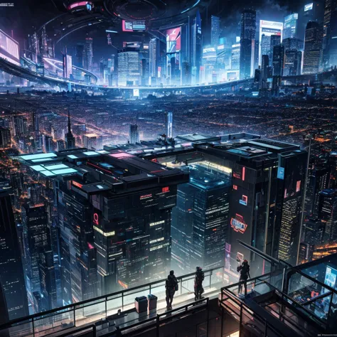 guvez style cyber-future city, high-quality cg, multiple characters, complex scenes, full of competitive atmosphere, emphasizing...