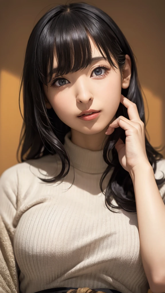 20-year-old, 8K, RAW Portrait (Japanese Girls), photo Realistic, Ultra-high resolution, Highest quality, Actual photo , dramatic, Atmospheric, Realistic,
One girl, a very beautiful Japanese Girls, Glamorous shot of a girl, Textured skin, , lips,
Big and beautiful eyes, , Beautifully detailed nose, sweater,Big Breasts,
View your viewers, 