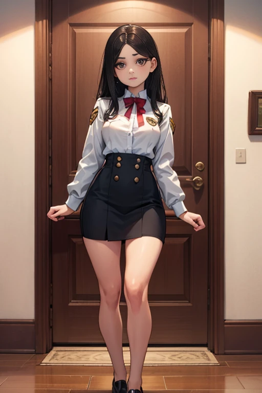 Highest quality, Full body portrait, Delicate face, Beautiful Face, Big eyes: 1.1, compensate: 1.2, 25-year-old female, The body is slim, Small breasts, OL Uniform, Women&#39;s White Collar Uniform, Office Uniforms, Black Stockings, Outdoor Scene, Are standing, Long Hair, nude, nude, nude